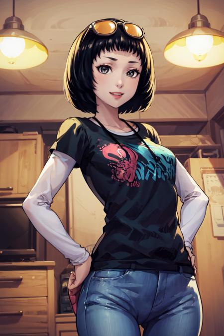 13539-994252237-masterpiece, best quality, absurdres, 1girl, solo, OhyaIchiko, short hair, bob cut, eyewear on head, black t-shirt, layered slee.png